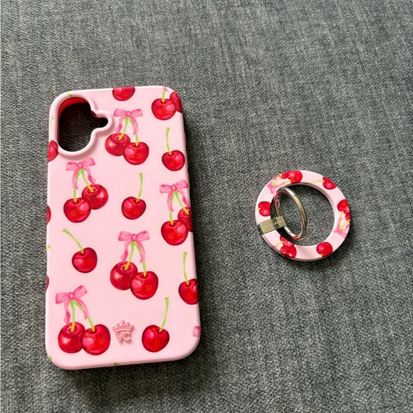 Cherry Pattern Pink Phone Case with Ring Holder - Picture 3 of 3